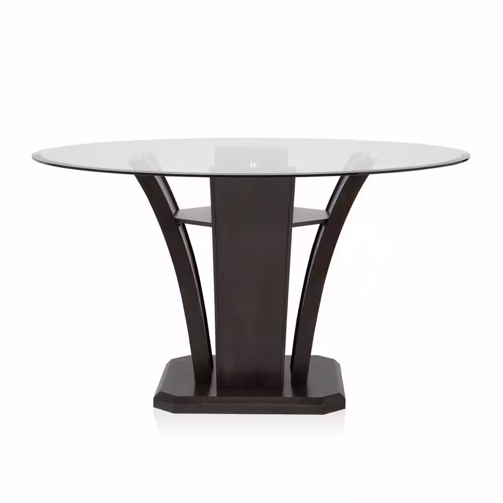 Furniture of America Hirro 54 in. Round Brown Cherry Glass Dining Table