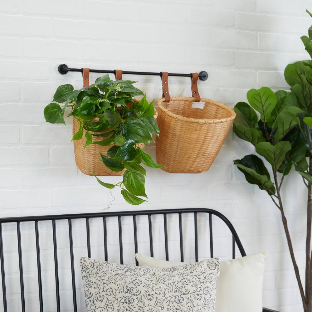 Litton Lane 14 in. H x 8 in. Brown Bamboo Farmhouse Wall Shelf