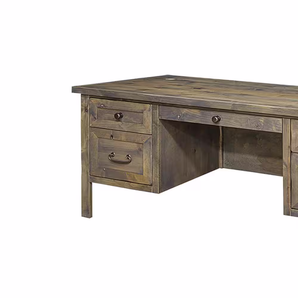 Bridgevine Home Joshua Creek 69 in. Rectangle Barnwood Wood 5-Drawer Executive Desk