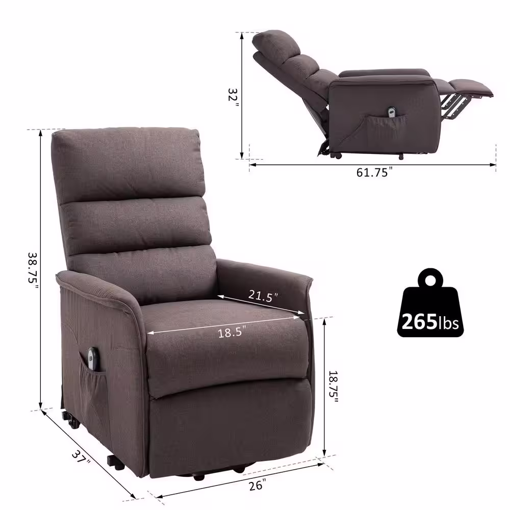 None Brown Polyester Power Lift Assist Recliner Chair