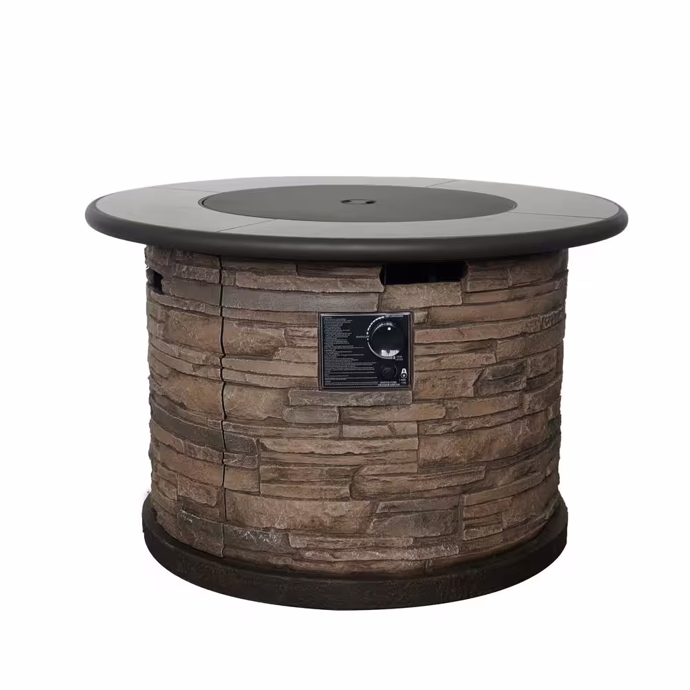 Bond Newcastle Envirostone 36 in. Round Gas Fire Table in Brown