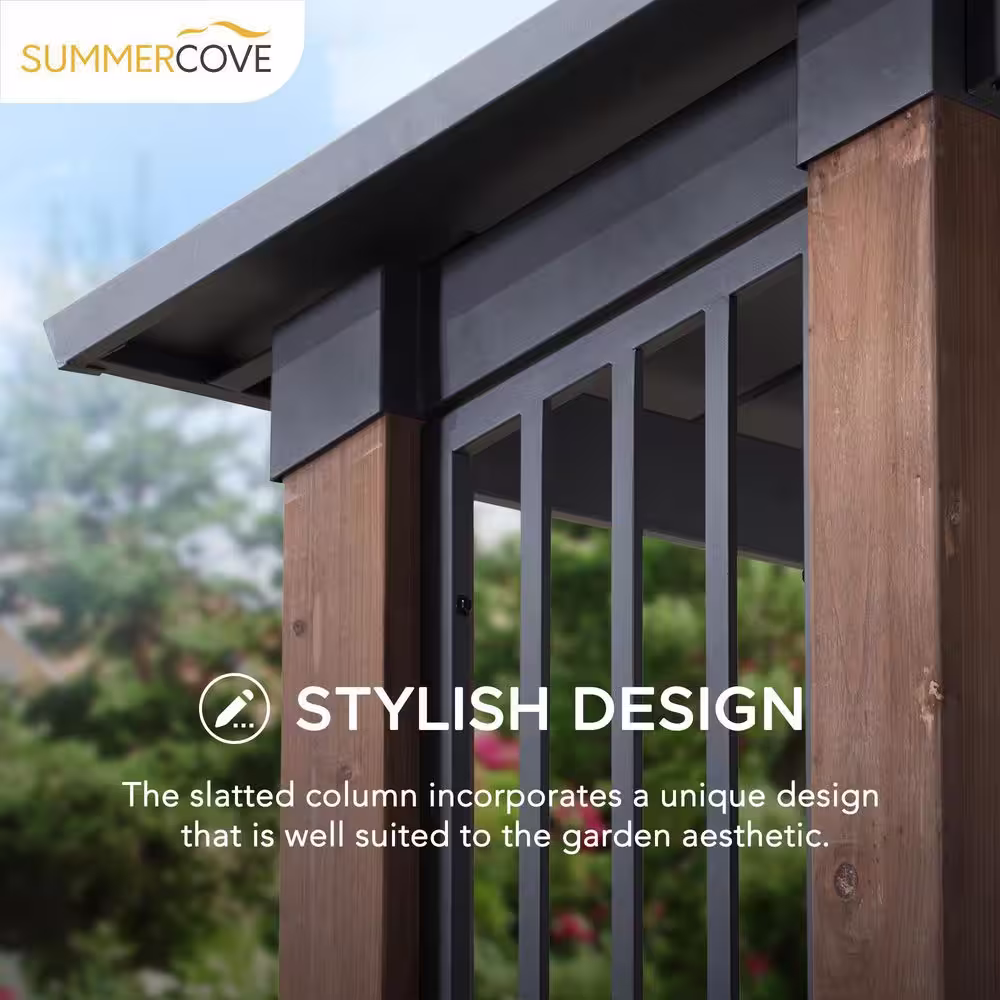 Sunjoy SummerCove Outdoor Patio 11ft. x 13ft. Black Wooden Frame Gable Roof Backyard Hardtop Gazebo Pavilion with Ceiling Hook