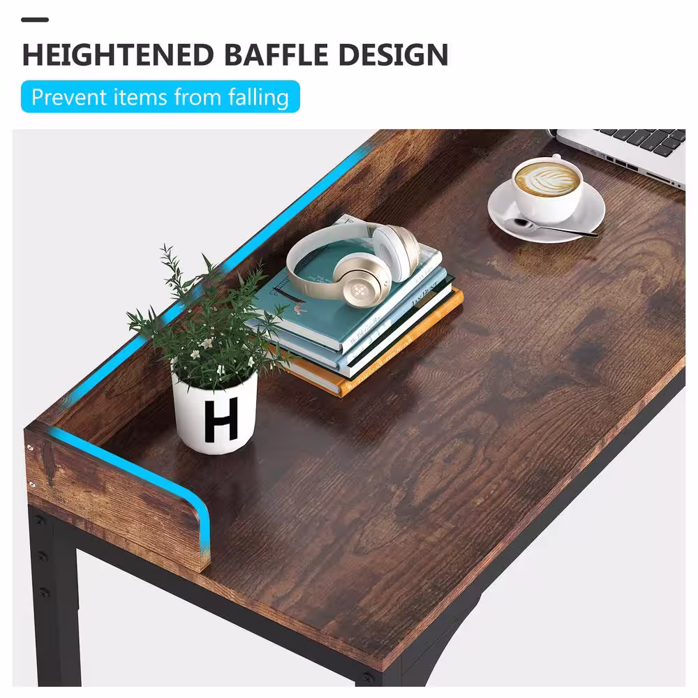 Tribesigns Cassey 70.87 in. Retangular Rustic Brown Wood and Metal Writing Desk Overbed Table with Wheels