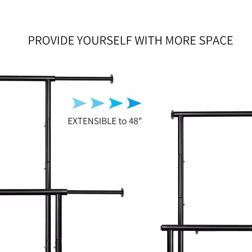 None Black Metal Garment Clothes Rack Double Rod 48 in. W x 65 in. H