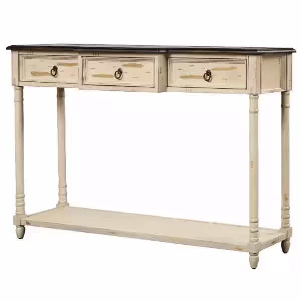 Harper & Bright Designs 52 in. Beige Standard Rectangle Wood Console Table with 3-Drawers