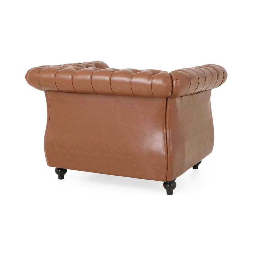 Noble House Silverdale Cognac Brown Faux Leather Nailhead Trim Club Chair (Set of 2)