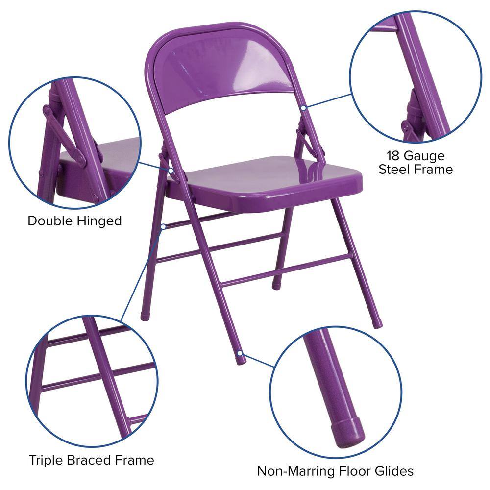 Carnegy Avenue Impulsive Purple Metal Folding Chair (2-Pack)