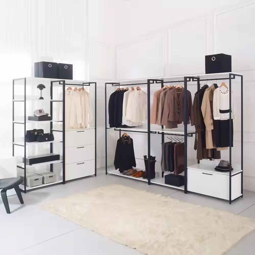 None Fiona 32 in. W White Freestanding Wood Closet System Tower with 5 Shelves