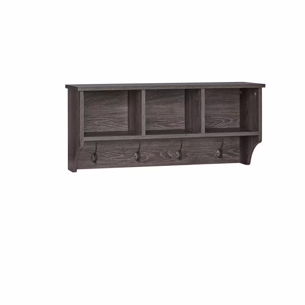 RiverRidge Home Woodbury Weathered Wood Wall Shelf with Cubbies and Hooks