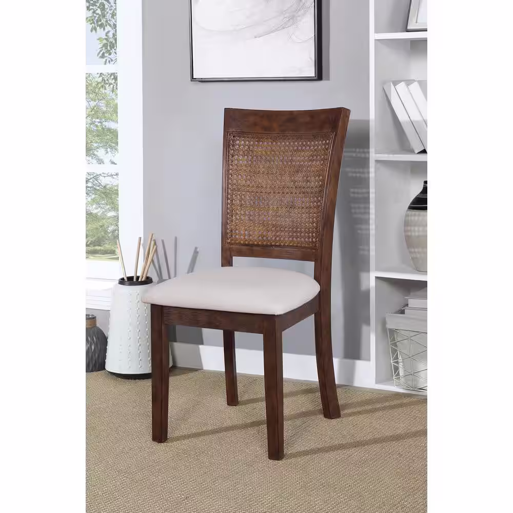 OSP Home Furnishings Walden Cane Back dining Chair (2-Pack) with Burnt Brown Base and Linen Fabric Seat