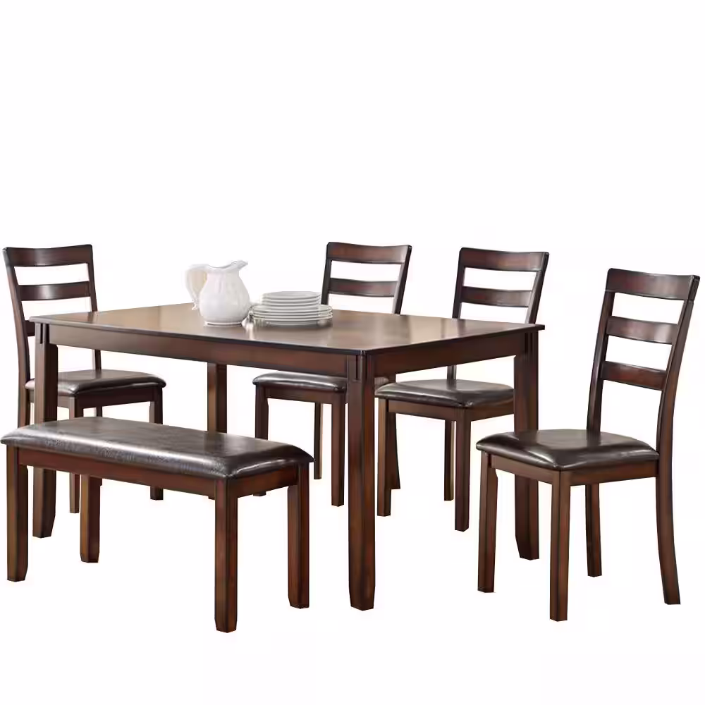 Benjara Brown Rubber Wood 6 Piece Dining Set