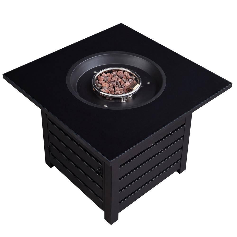maocao hoom 32 in. x 24 in. 40000 BTU Square Black Metal Propane Gas Fire Pit Table with Gray Table Top