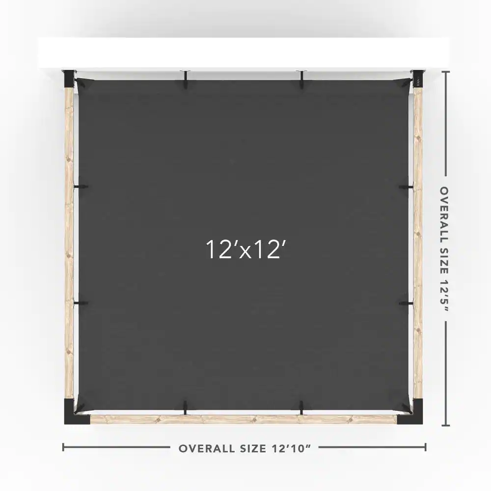 TOJA GRID 12 ft. x 12 ft. Wall Mount Pergola Kit with Graphite Shade Sail, for 4x4 Wood