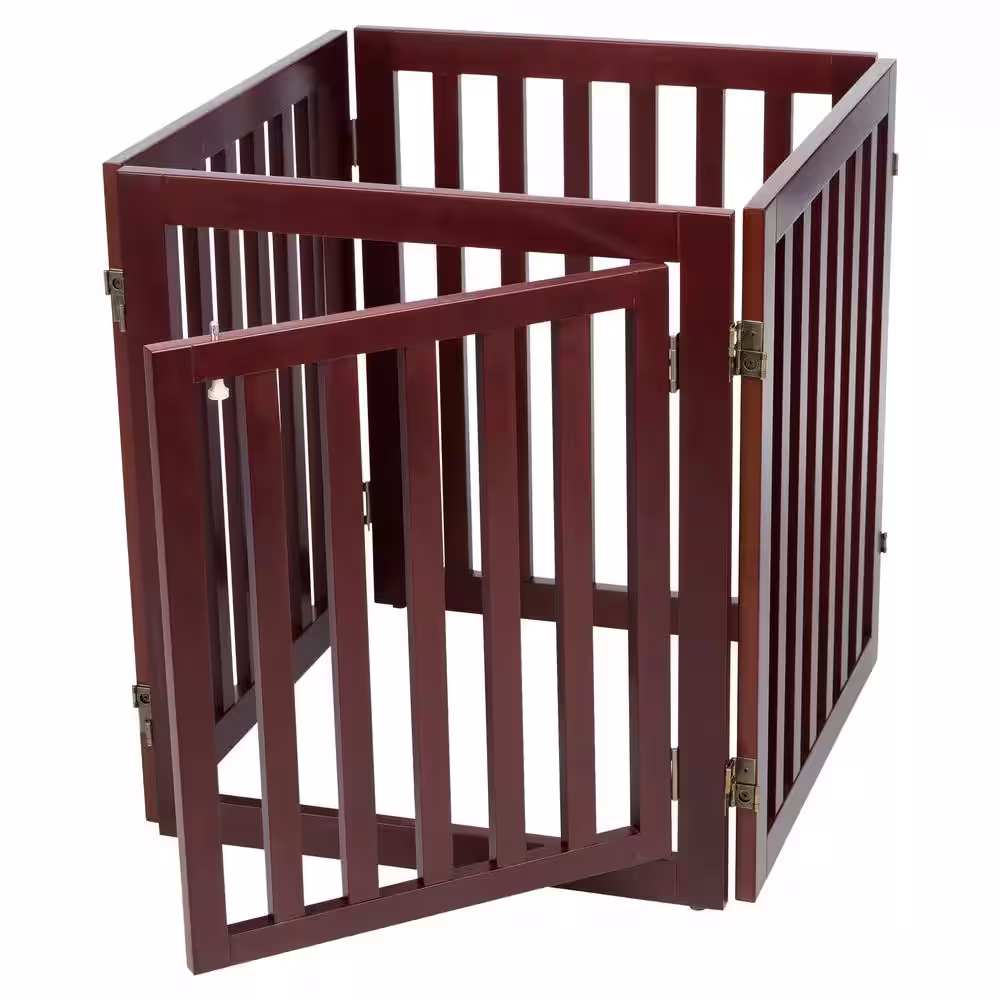 TRIXIE Brown Pet Gate Wooden 4-Panel Configurable Pet Gate