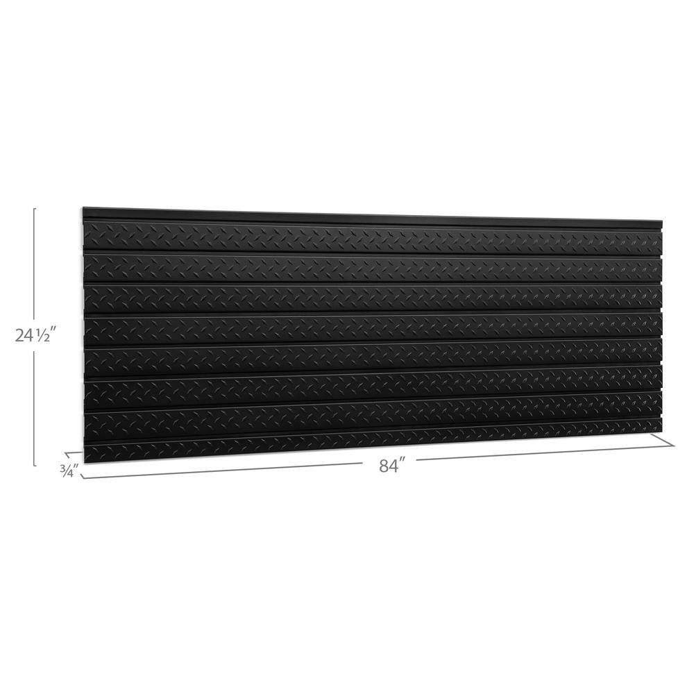 NewAge Products Pro Series 24.5 in. H x 84 in. W Slat Wall Panel Set Diamond Plated Steel Garage Backsplash in Black