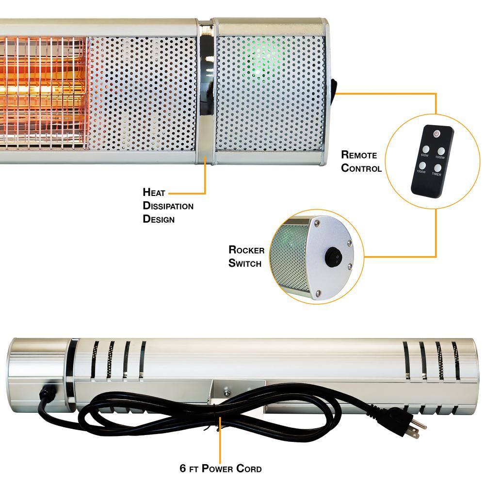 EdenBranch Golden Tube Wall Mounted Patio Heater with Remote 1500-Watt
