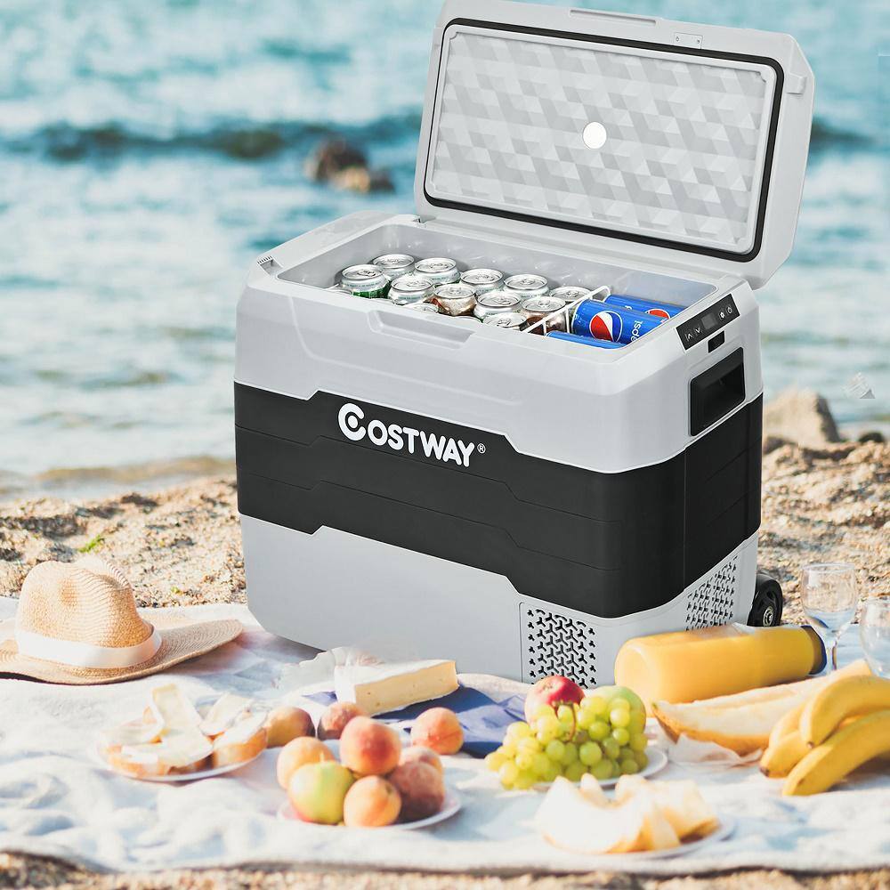Costway Gray Portable 53 QT/50 L with Wheels Chest Cooler Car Refrigerator -4Â°F to 50Â°F Dual-Zone