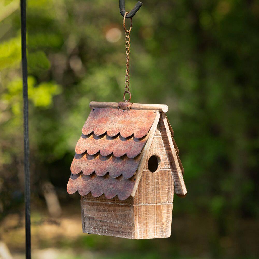 SULLIVANS 12.5 in. Brown Copper Shingled Wood Birdhouse