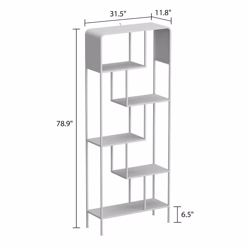 None 31.5 in. W x 78.9 in. H x 11.8 in. D 6 Glass Shelves Metal Freestanding Cabinet in Black