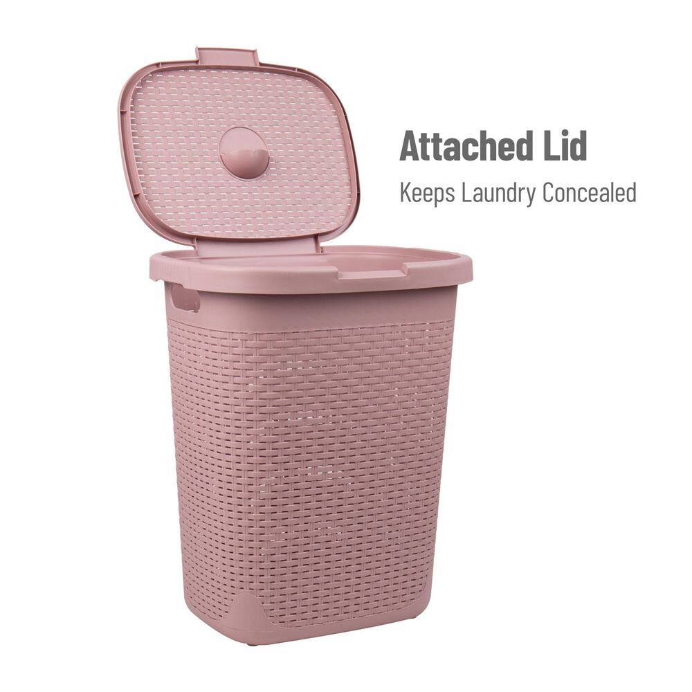Mind Reader Basket Collection, Slim Laundry Hamper, 50 Liter (15kg/33lbs) Capacity, Attached Hinged Lid, Set of 2, Pink