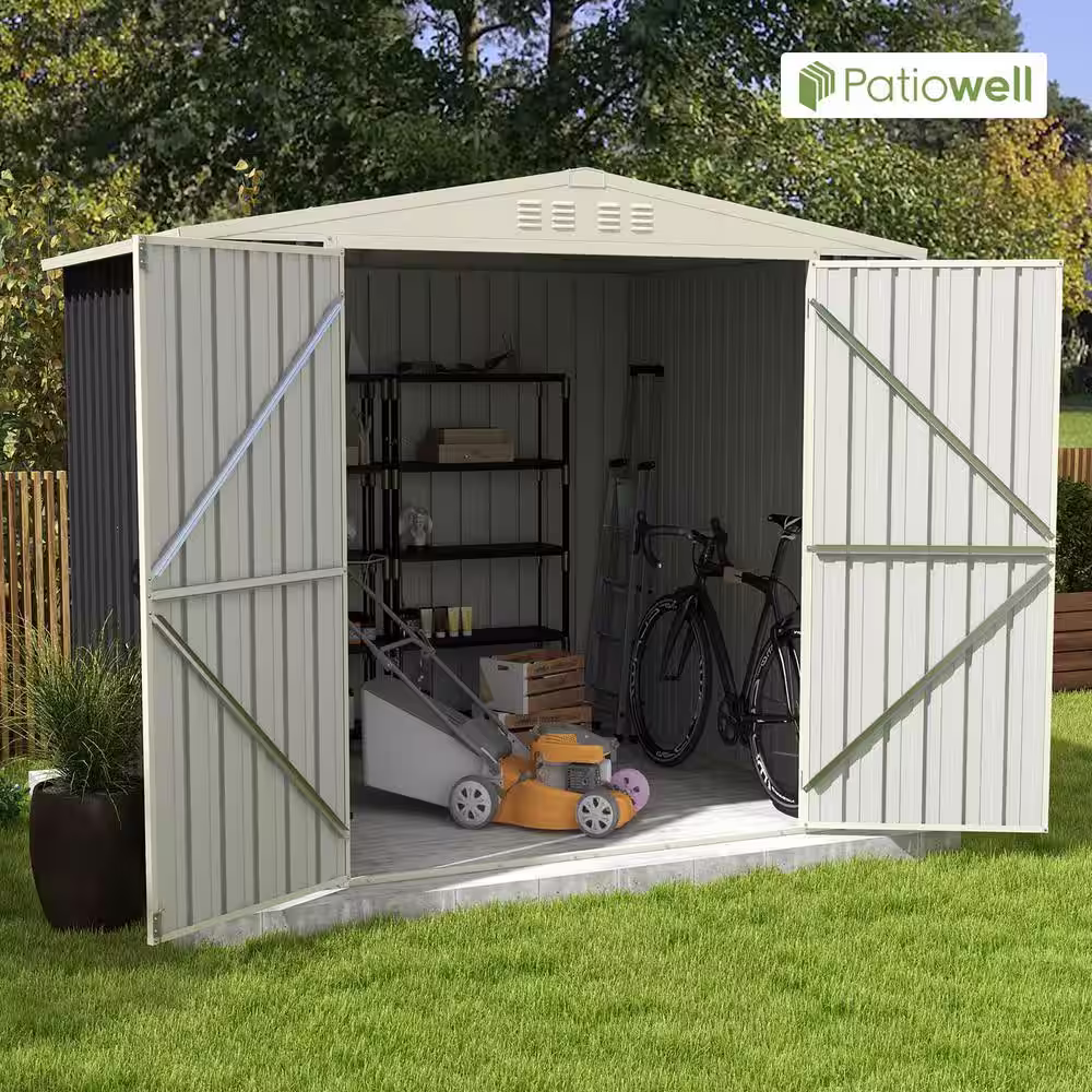 Patiowell Thickness Upgrade 8 ft. W x 6 ft. D Metal Outdoor Storage Shed, with Dual Lockable Door in Gray 48 sq. ft.