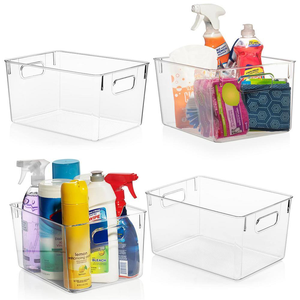 None 9 qt. Plastic Storage Bin Kitchen Organization in Clear (4-Pack)