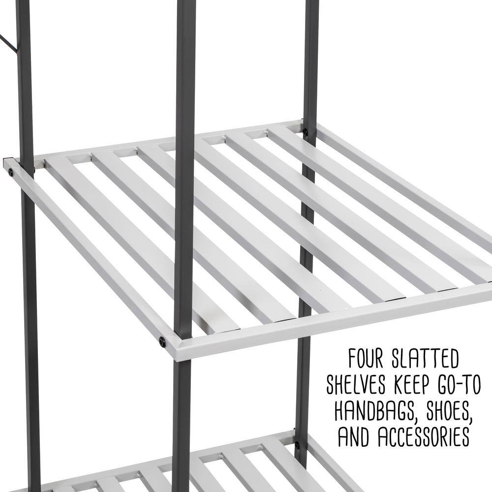 Honey-Can-Do Gray and White Steel Freestanding Open Clothes Rack with Shelves (45.2 in W. x 68 in. H)