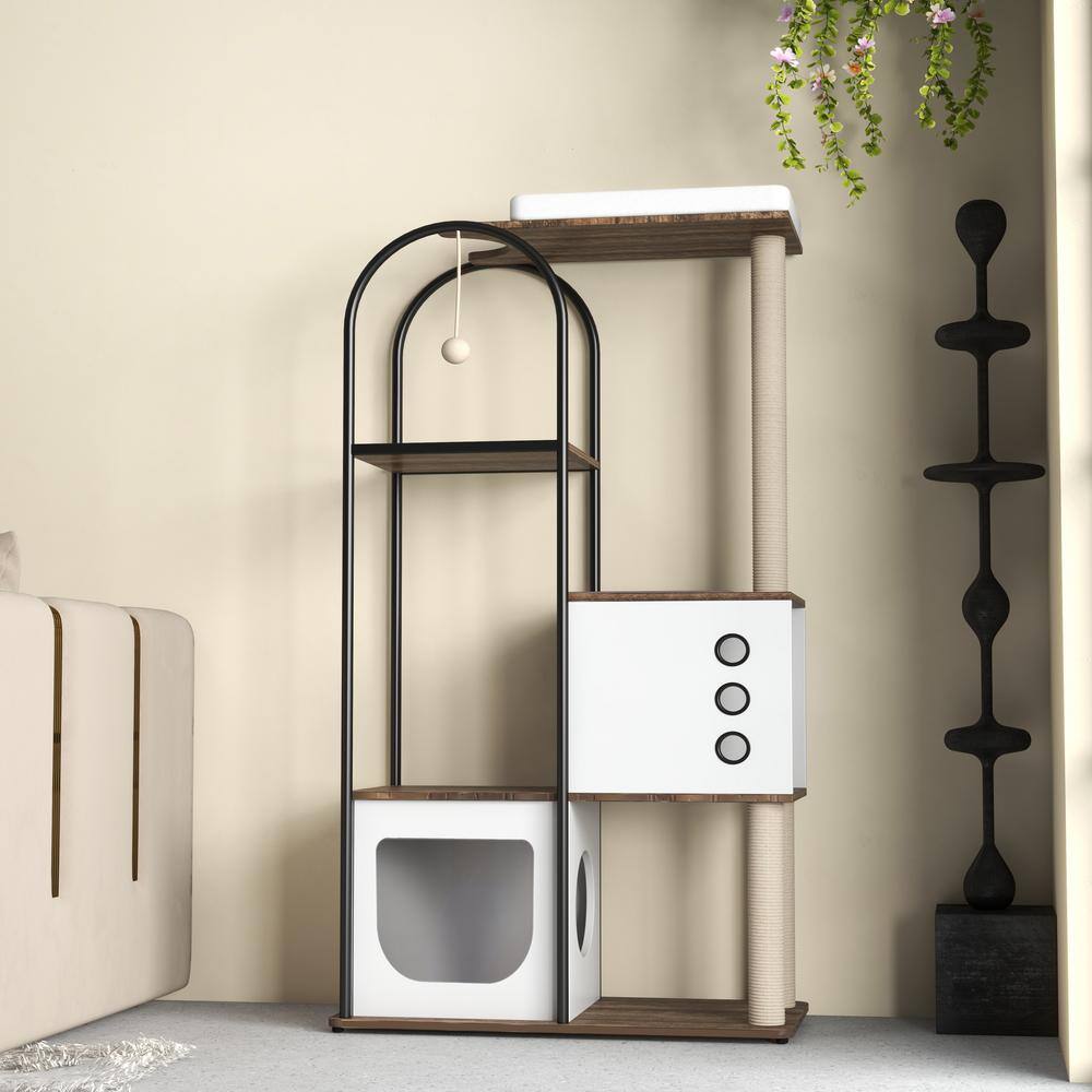 None Cat Tree Tower Cat Tower House with Scratcher Post Cat Tree Condo with Scratching Pads Cat Furniture with Resting Bed