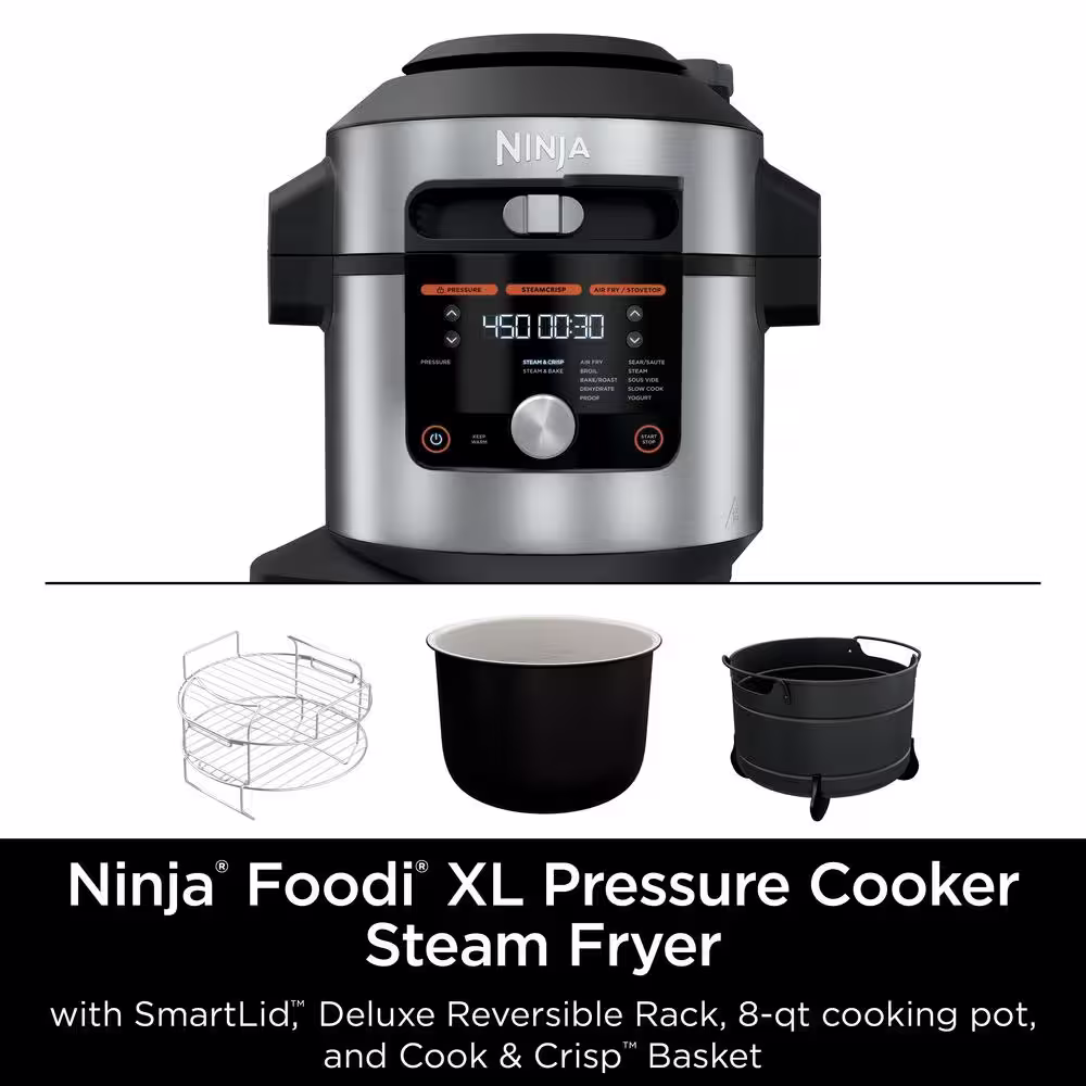 NINJA Foodi 8 qt. XL 14-in-1 Stainless Steel Electric Pressure Cooker Steam Fryer with Smart Lid (OL601)