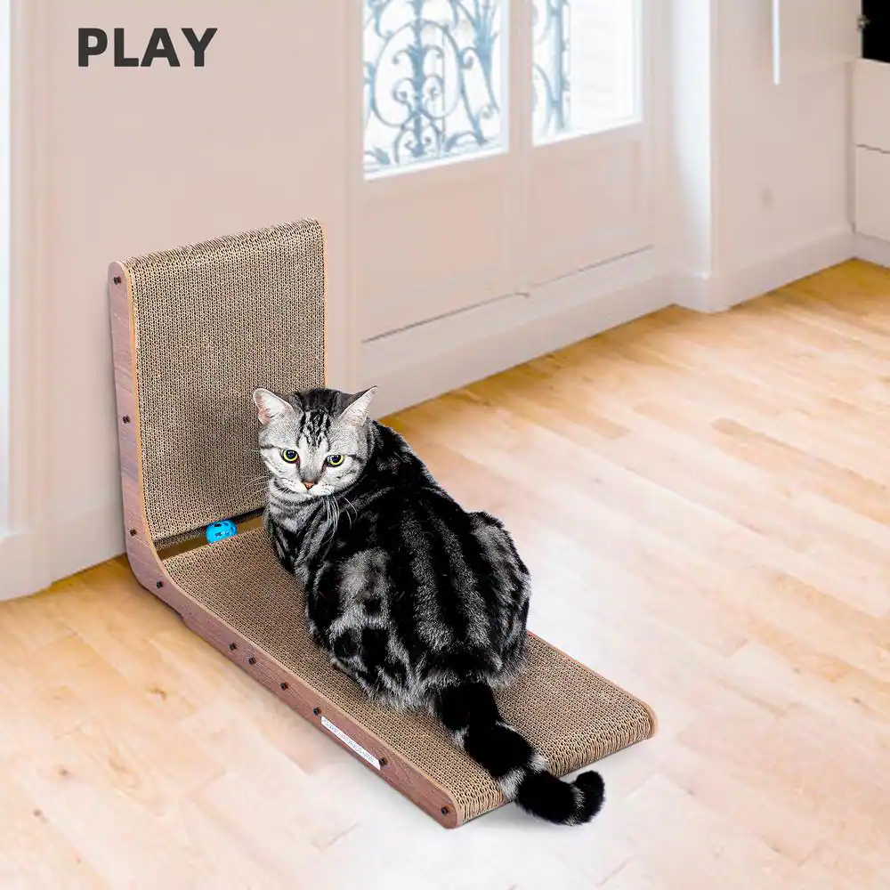 Tatayosi L-Shaped Cat Scratcher with Cat Toys Ball Track, Build-in Ball, Cardboard Lounge Bed, Reversible