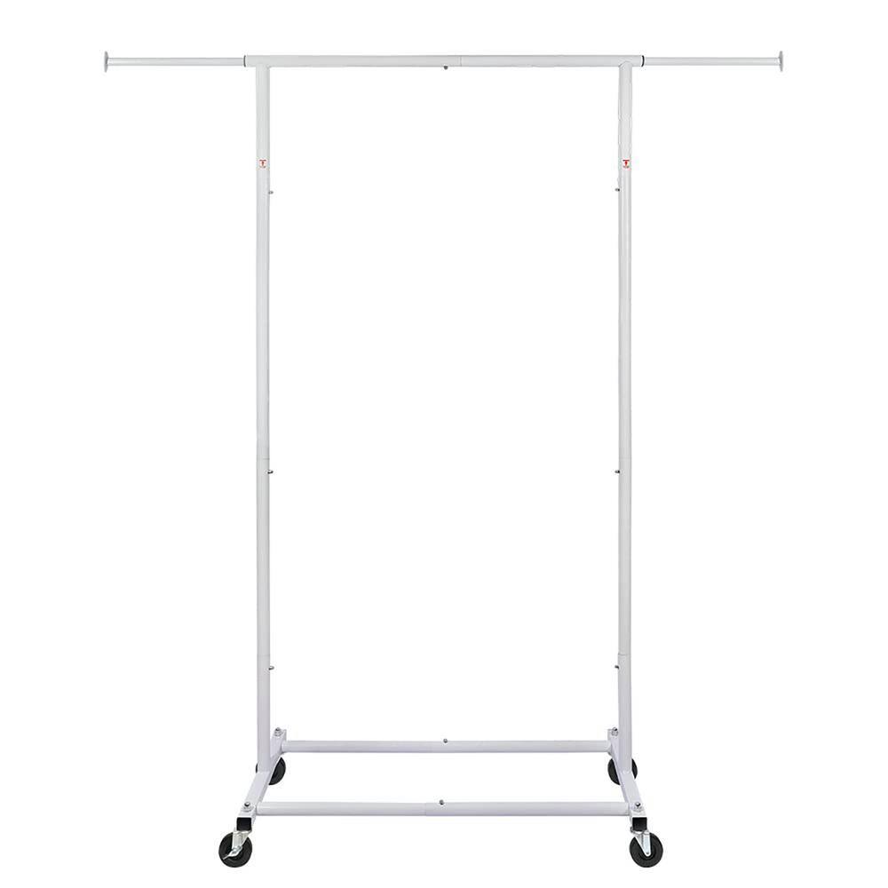 None White Metal Garment Clothes Rack with Wheels 48 in. W x 59 in. H