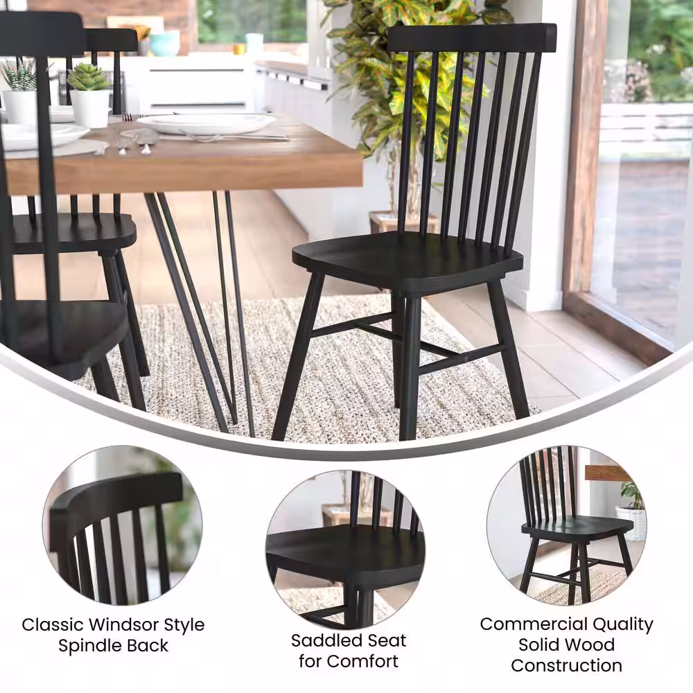 None Black Wood Dining Chair