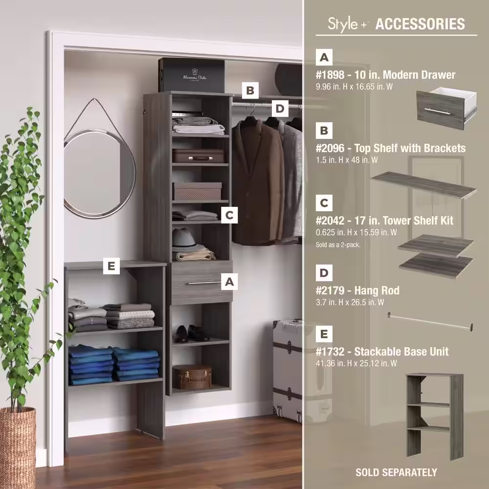 ClosetMaid Style+ 17 in. W Coastal Teak Hanging Wood Closet Tower