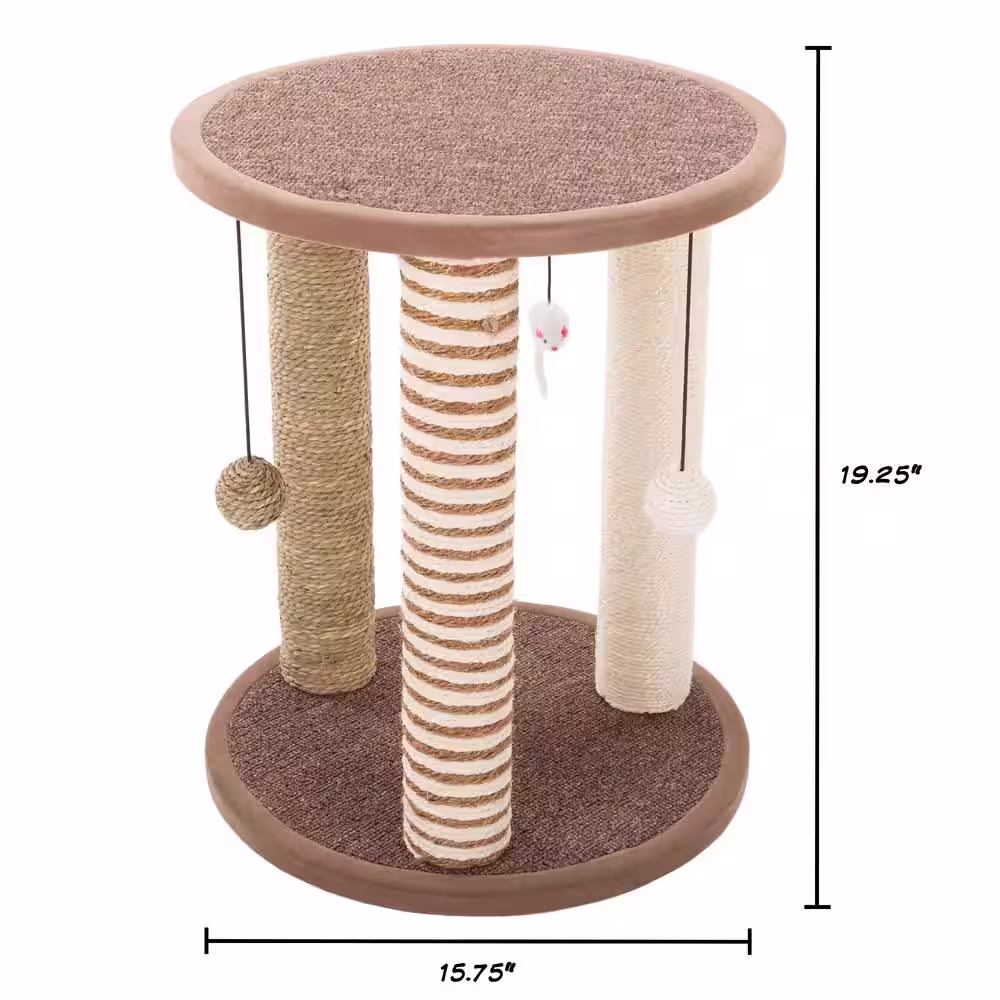 Petmaker Tan and Cream 3 Pole Cat Scratching Post with Perch