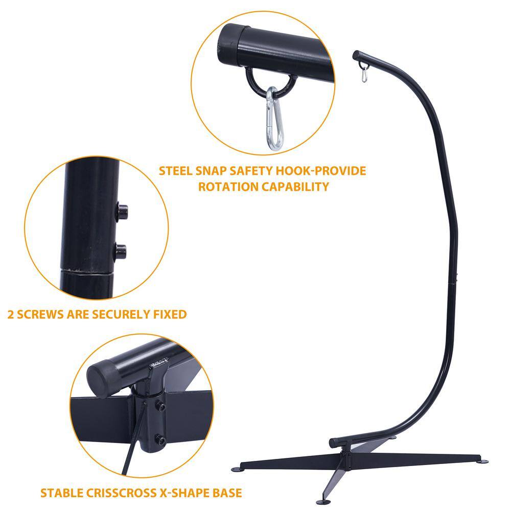 None 7 ft. Hammock Chair Stand Only Metal C-Stand for Hanging Hammock Chair Porch Swing in Black