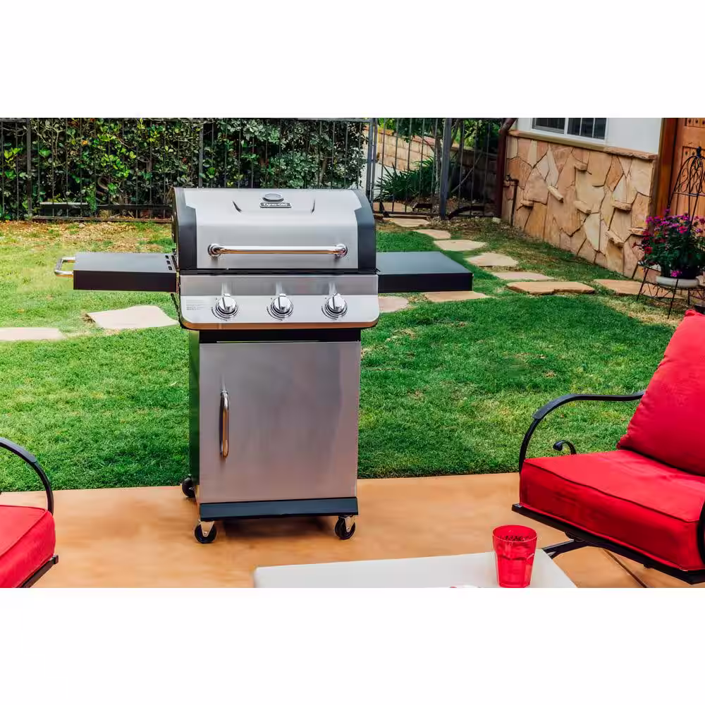 Dyna-Glo Premier 3-Burner Propane Gas Grill in Stainless Steel with Folding Side Tables