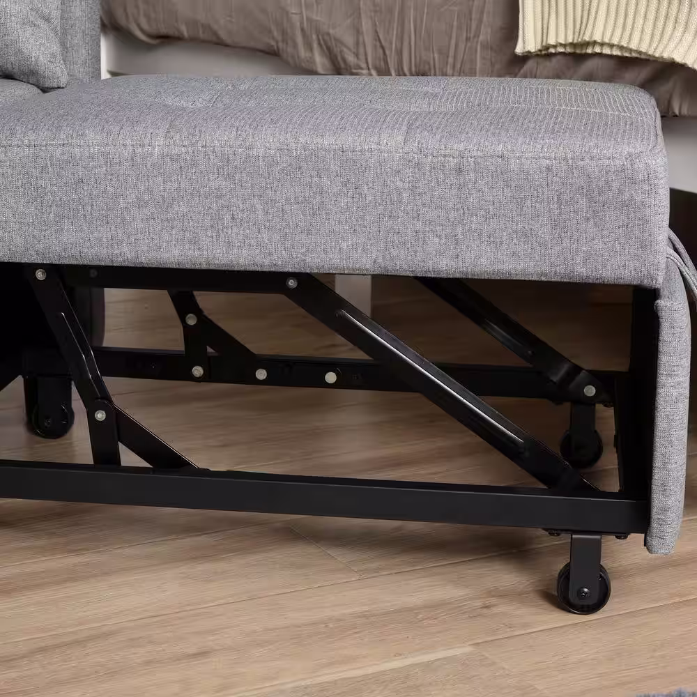 HOMCOM 27.25 in. in Grey Polyester Cotton Single Rectangle Sofa Bed with Adjustable Recliner and Pillow