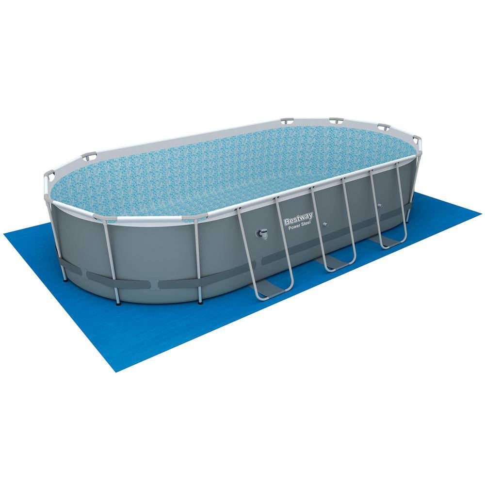 Bestway 18 ft. Power Steel Swimming Pool Set with Surface Skimmer Debris Cleaner