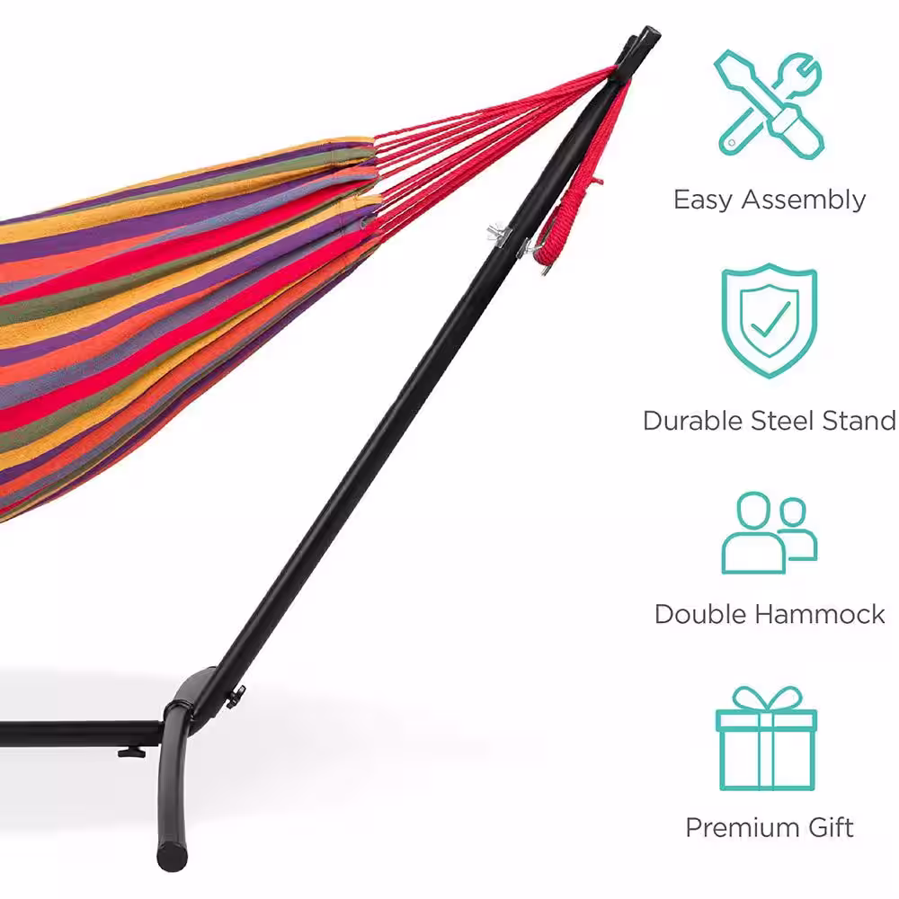 None 10 ft. Fabric Cotton Hammock Bed w/ Space Saving Steel Stand, Tropical (450 lbs. Capacity- Premium Carry Bag Included)