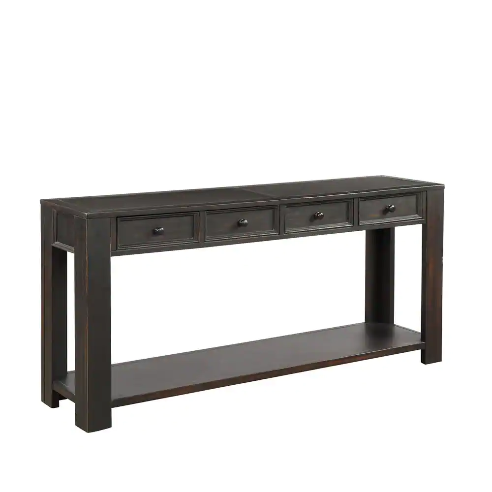 Harper & Bright Designs 64 in. Black Standard Rectangle Wood Console Table with 4-Drawers
