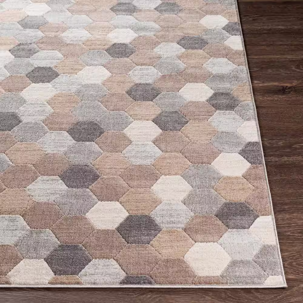 StyleWell Geo Print Beige/Gray Hexagon 6 ft. 7 in. x 9 ft. Rectangle Area Rug