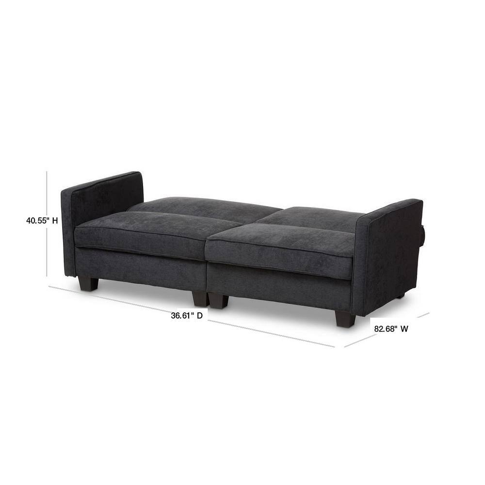 Baxton Studio Felicity 82.7 in. Dark Gray Polyester 3-Seater Twin Sleeper Sofa Bed with Square Arms