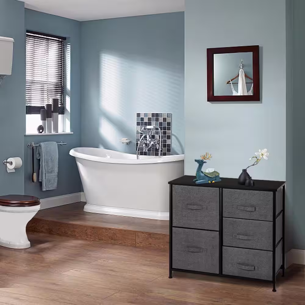 None 11.81 in. W x 27.56 in. H Gray 5-Drawer Fabric Storage Chest with Gray Drawers