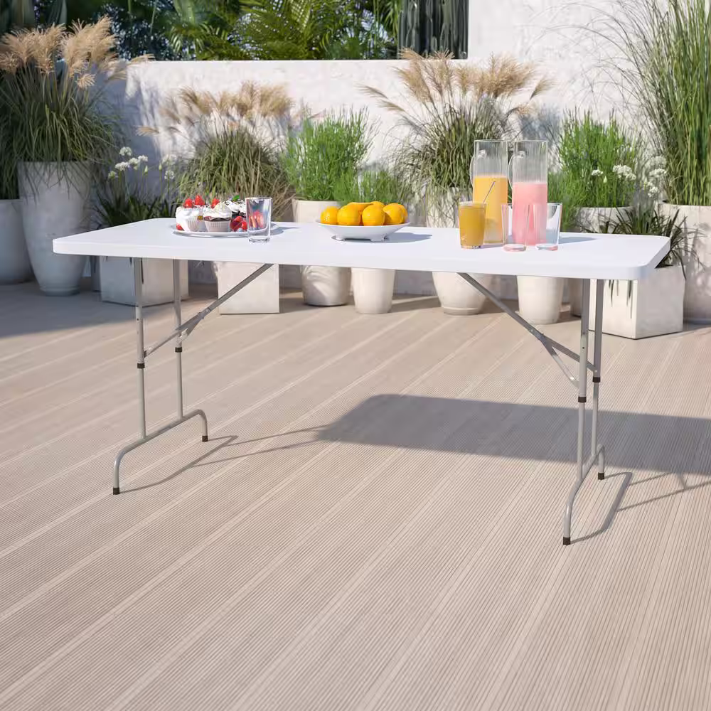 Carnegy Avenue 72 in. Granite White Plastic Tabletop Metal Frame Folding Table