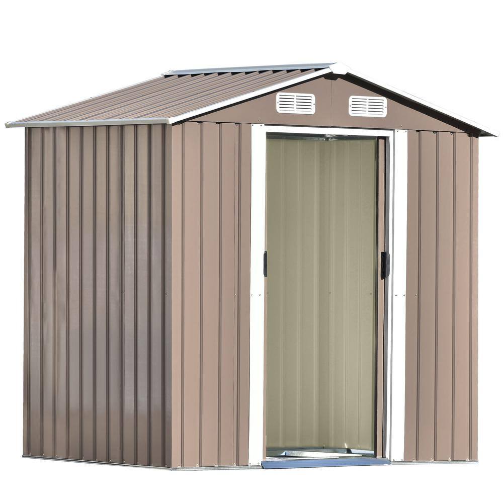 maocao hoom 4 ft. W x 6 ft. D . Metal Outdoor Storage Sheds with Lockable Door in Brown (24 sq. ft.)