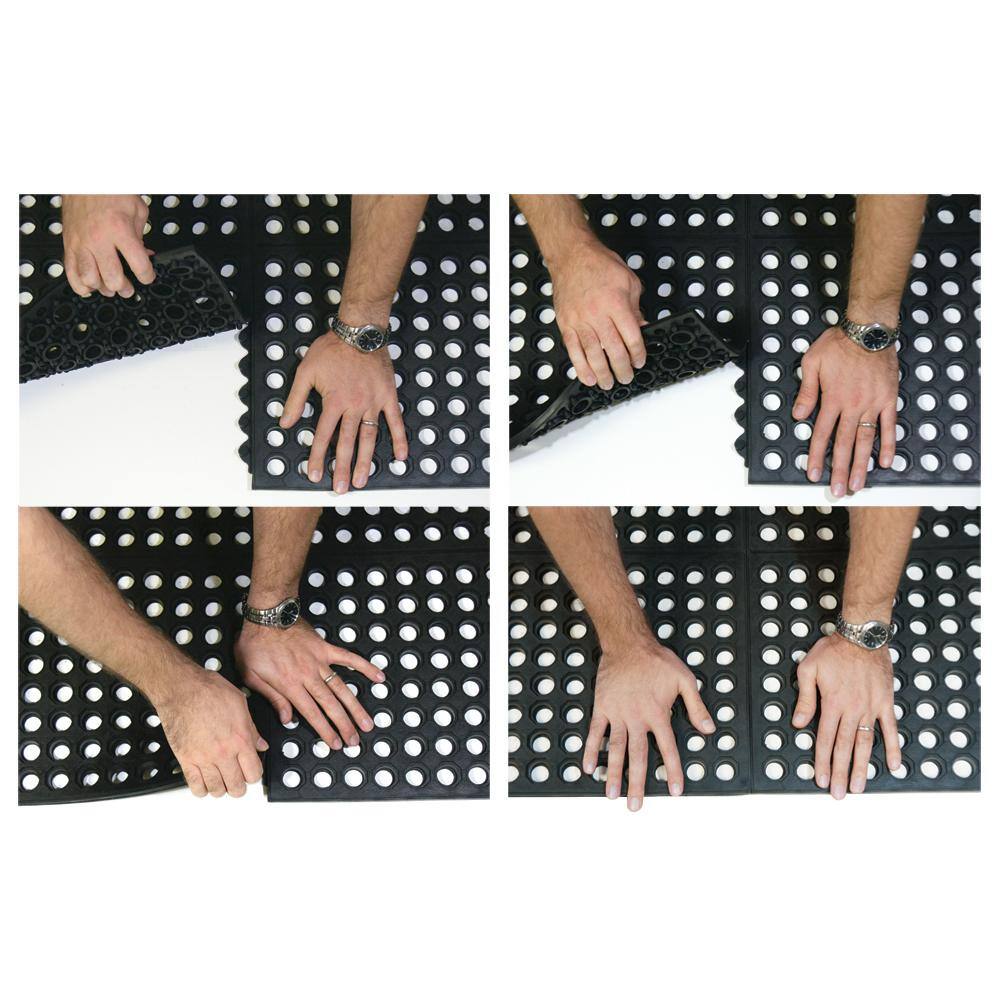 Rubber-Cal Dura-Chef Interlock 5/8 in. x 36 in. x 36 in. Black Kitchen Mat (2-Pack)