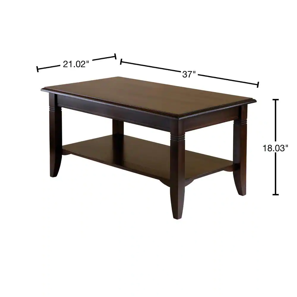 WINSOME WOOD Nolan 37 in. Cappuccino Medium Rectangle Wood Coffee Table with Shelf