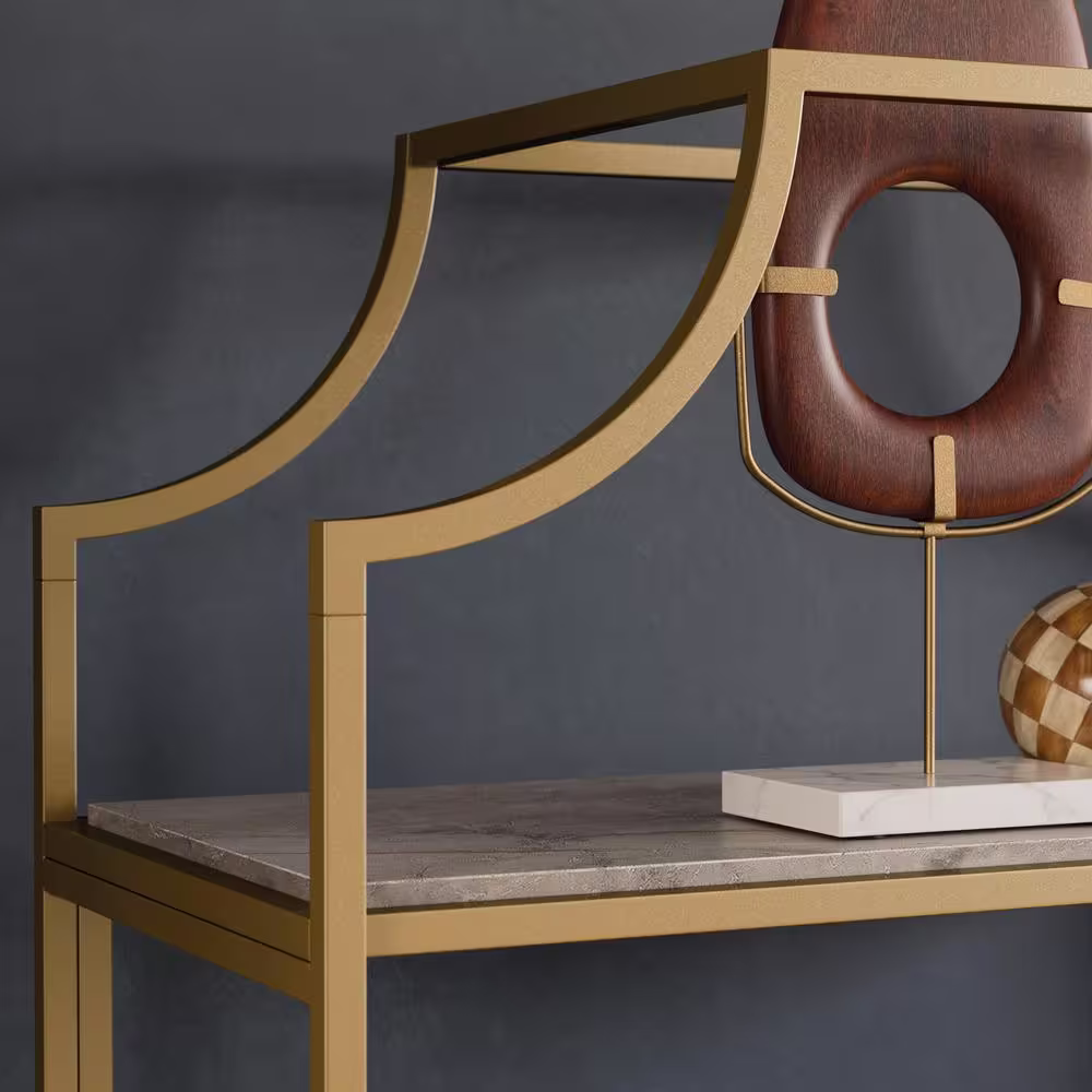 SAUDER International Lux 70.866 in. Faux Deco Stone Metal 5-Shelf Accent Bookcase