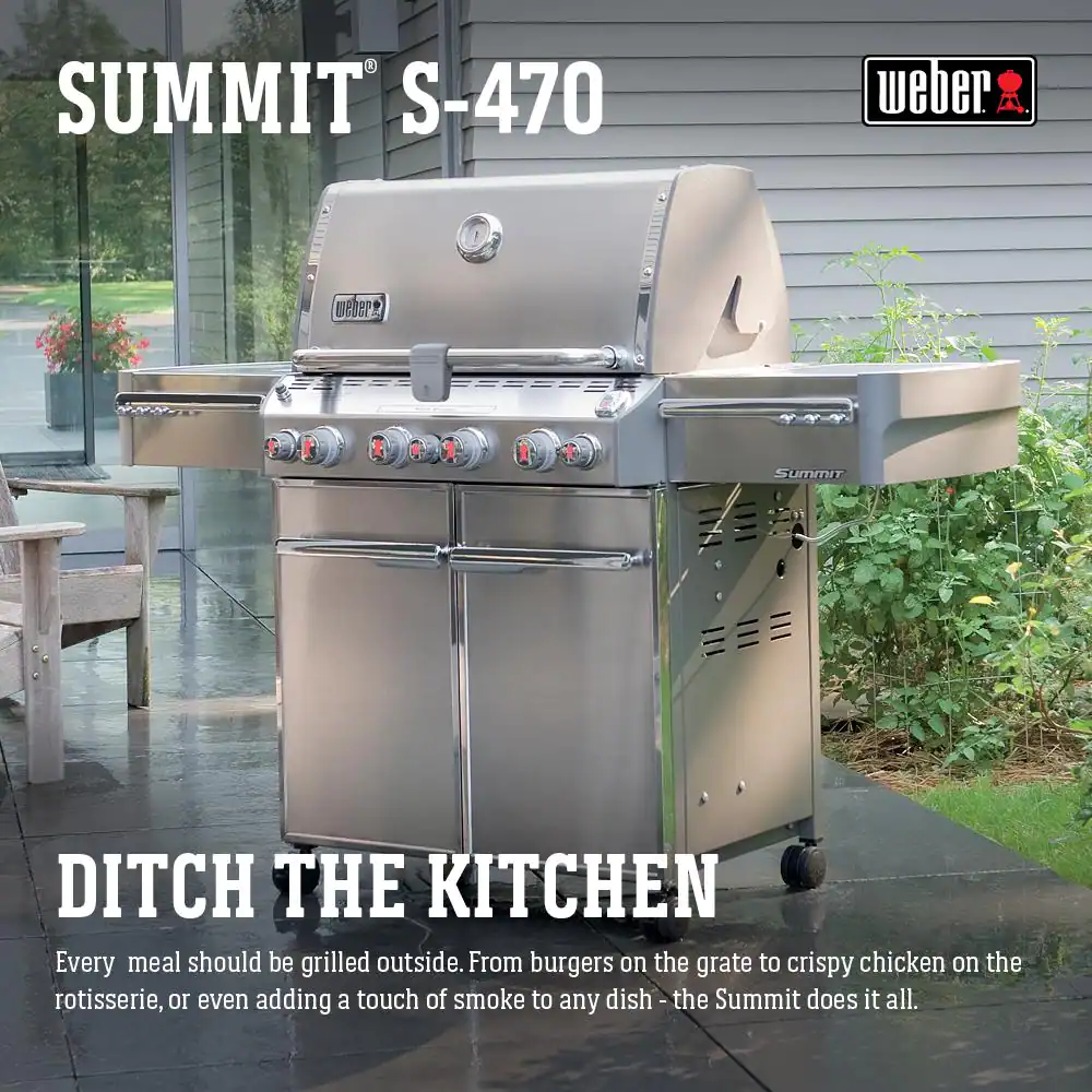 Weber Summit S-470 4-Burner Propane Gas Grill in Stainless Steel with Built-In Thermometer and Rotisserie