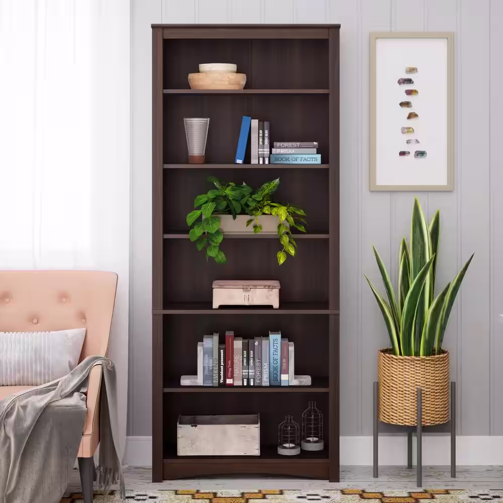 Prepac 77 in. Espresso Wood 6-shelf Standard Bookcase with Adjustable Shelves
